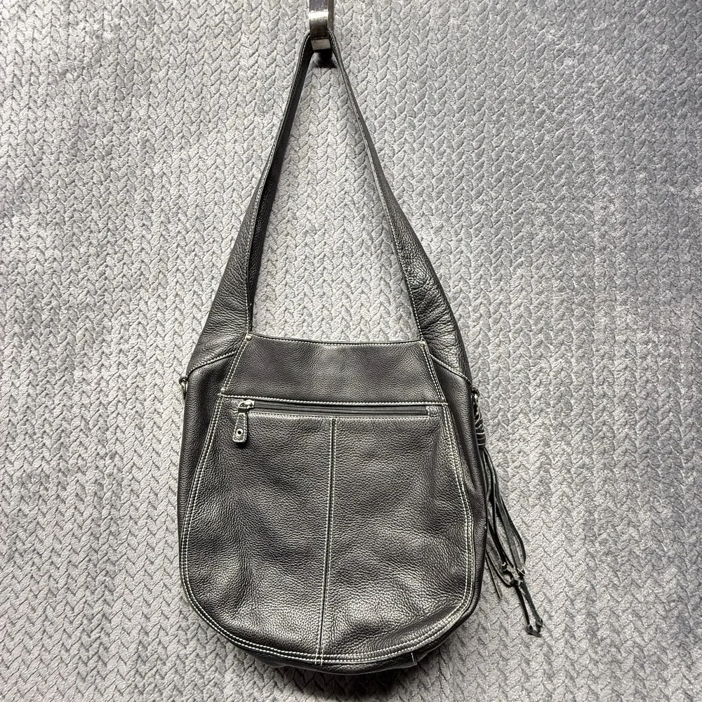 Tiganello Black Pebbled Leather Hobo‎ Shoulder Bag Tassel Handbag Purse